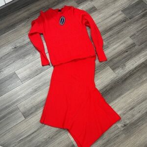 Women's Scoop Red Ribbed Knit Skirt Set